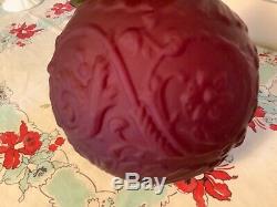 Antique VINTAGE RUBY RED PUFFY SHADE round Globe GWTW LAMP ROSES