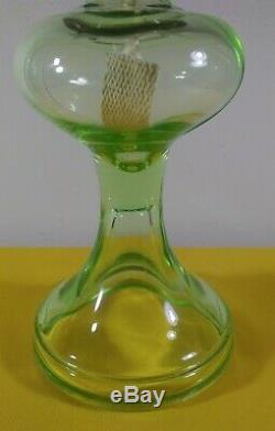 Antique Vaseline Depression Green Glass Kerosene Oil Lamp withGlobe 18 Tall