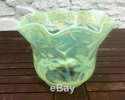 Antique Vaseline Glass Oil Lamp Shade, Floral Motifs 4 Fit. Powell Walsh Benson