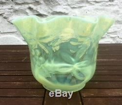 Antique Vaseline Glass Oil Lamp Shade, Floral Motifs 4 Fit. Powell Walsh Benson