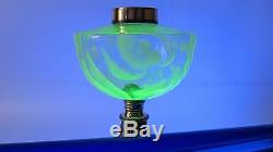 Antique Vaseline Glass Table Oil Lamp Victorian Foliage Parlor Matador 20 Burner