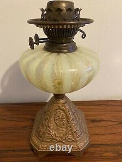 Antique Vaseline Glass victorian period Opalescent Oil Lamp glass ribbed