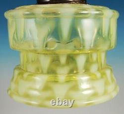 Antique Vaseline Opalescent Glass Oil Bracket Lamp Sharks Tooth Christmas Trees