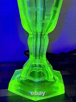 Antique Vaseline / Uranium Etched Glass Converted Whale Oil Lamp Rare