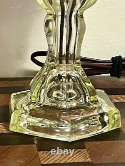 Antique Vaseline / Uranium Etched Glass Converted Whale Oil Lamp Rare