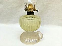 Antique Vaseline Vertical Striped Frosted Base Footed Finger Oil Lamp L. 1800's