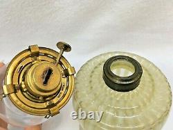 Antique Vaseline Vertical Striped Frosted Base Footed Finger Oil Lamp L. 1800's