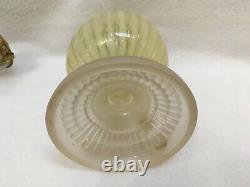 Antique Vaseline Vertical Striped Frosted Base Footed Finger Oil Lamp L. 1800's