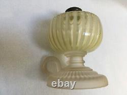 Antique Vaseline Vertical Striped Frosted Base Footed Finger Oil Lamp L. 1800's