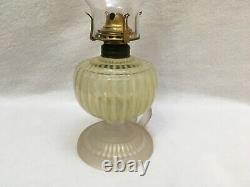 Antique Vaseline Vertical Striped Frosted Base Footed Finger Oil Lamp L. 1800's