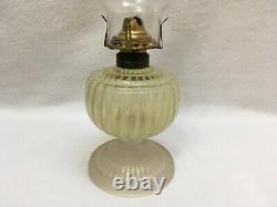 Antique Vaseline Vertical Striped Frosted Base Footed Finger Oil Lamp L. 1800's