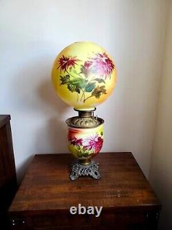 Antique Very Large Parlor Hand Painted Gone with the Wind Oil Lamp Non-Converted