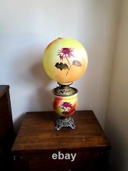 Antique Very Large Parlor Hand Painted Gone with the Wind Oil Lamp Non-Converted