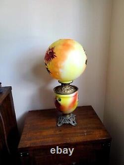 Antique Very Large Parlor Hand Painted Gone with the Wind Oil Lamp Non-Converted