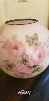 Antique Victorian 3 tier Gone with the Wind Oil Banquet Lamp Hand Painted Roses