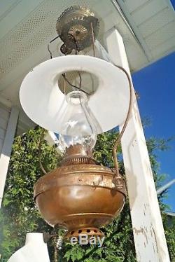 Antique Victorian Aladdin Porcelain Kerosene Oil Hanging Lamp With Dresden Font