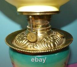 Antique Victorian Antique GWTW Table Parlor Oil Lamp Electrified, Painted Floral
