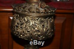 Antique Victorian Art Deco Converted Oil Lamp-Brass Metal-Gilded Gold Scrolls