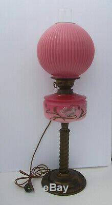 Antique Victorian Art Nouveau Lotus Banquet Parlor Electrified Oil Lamp GWTW