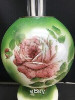 Antique Victorian Banquet Oil Lamp Hand Painted Roses GWTW Parlor