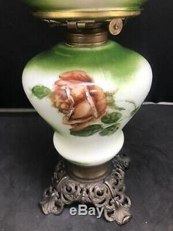 Antique Victorian Banquet Oil Lamp Hand Painted Roses GWTW Parlor