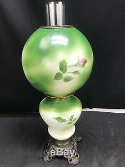 Antique Victorian Banquet Oil Lamp Hand Painted Roses GWTW Parlor