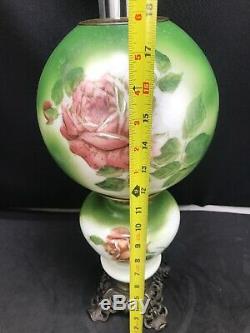 Antique Victorian Banquet Oil Lamp Hand Painted Roses GWTW Parlor