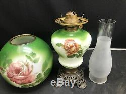 Antique Victorian Banquet Oil Lamp Hand Painted Roses GWTW Parlor