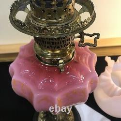 Antique Victorian Banquet Parlor Pink Glass Banquet Oil Lamp Candesco Burner