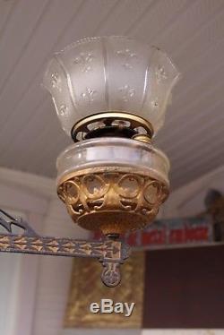 Antique Victorian Bradley & Hubbard Cast Iron Double Hanging Oil Lamp Bracket