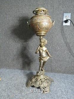 Antique Victorian Bradley & Hubbard Cherub Banquet Lamp
