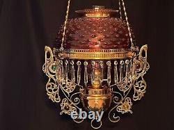 Antique Victorian Bradley & Hubbard Jeweled Figural Hanging Oil Kerosene Lamp