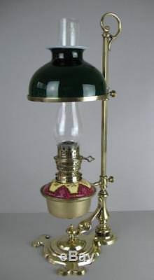 Antique Victorian Brass & Enamel Hinks Font Adjustable Student Style Oil Lamp