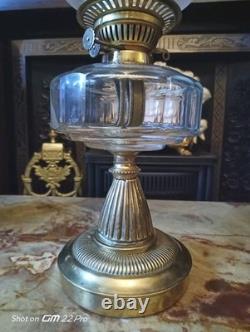 Antique Victorian Brass Oil Lamp / Glass Reservoir / glass etched globe
