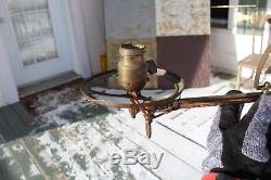 Antique Victorian Brass Triple Hanging Oil Lamp Ornate Bracket Now Electric