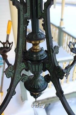 Antique Victorian Cast Iron 4 Arms Oil Lamps Chandelier Eastlake Figural B&h