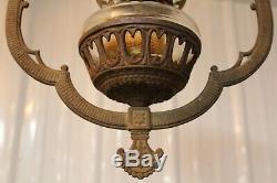 Antique Victorian Cast Iron Hanging Oil Lamp Bracket Oil Lamp Font And Shade