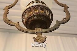 Antique Victorian Cast Iron Hanging Oil Lamp Bracket Oil Lamp Font And Shade