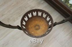 Antique Victorian Cast Iron Hanging Oil Lamp Bracket Oil Lamp Font And Shade