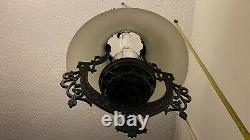 Antique Victorian Cast Iron Horse Hanging Oil Ceiling Lamp
