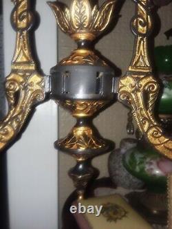 Antique Victorian Cast Iron Oil Lamp Chandelier