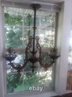 Antique Victorian Cast Iron Oil Lamp Chandelier