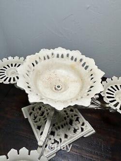 Antique Victorian Cast Iron Swing Arm Oil Lamp / Planter Stand & Glasses