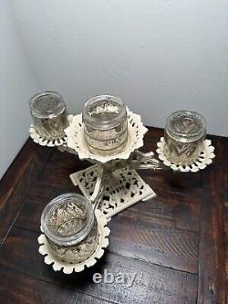 Antique Victorian Cast Iron Swing Arm Oil Lamp / Planter Stand & Glasses