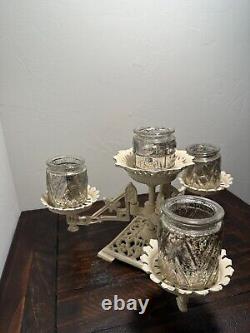 Antique Victorian Cast Iron Swing Arm Oil Lamp / Planter Stand & Glasses