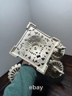 Antique Victorian Cast Iron Swing Arm Oil Lamp / Planter Stand & Glasses
