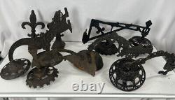 Antique Victorian Cast Iron Swing Arm Oil Lamp Wall Sconce Lot