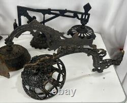 Antique Victorian Cast Iron Swing Arm Oil Lamp Wall Sconce Lot
