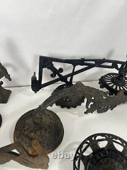 Antique Victorian Cast Iron Swing Arm Oil Lamp Wall Sconce Lot