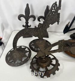 Antique Victorian Cast Iron Swing Arm Oil Lamp Wall Sconce Lot